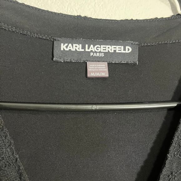 Karl Langerfeld Black Lace Bell Sleeve Long Sleeve V-Neck Blouse - Size Medium - Picture 5 of 7
